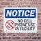 Signmission No Cell Phone Use In Facility, 10 in W x Rectangle, Plastic OS-2PACK-NS-P-710-L-14415 - alternate 2